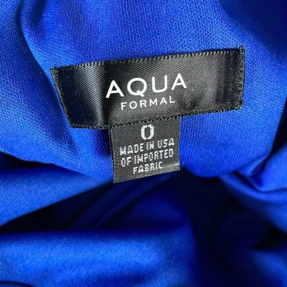 AQUA FORMAL Stretch Bow-Back V Neck Full-Length Formal Evening Gown Dress 0 Blue - Picture 7 of 8